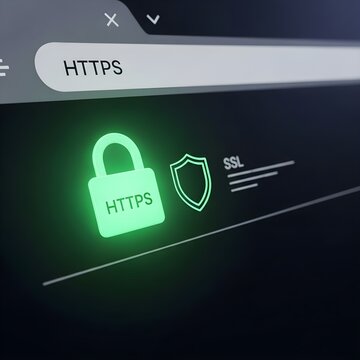 HTTPS Padlock Icon Glowing Green Browser Address Bar - Secure Connection SSL Certificate Clean Web Interface Dark Background