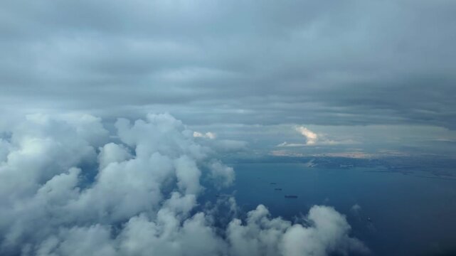 Immersive pilot POV captured from a jet cockpit in the approach to Valencia airport (VLC) flying through stormy skies