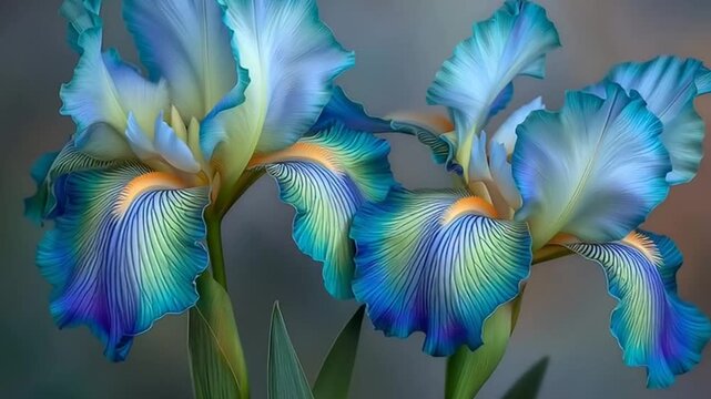 Beautiful Blue Iris Flowers Blooming.