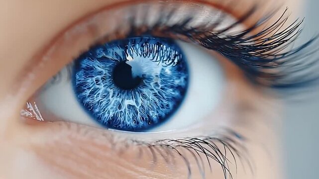 Blue eye with long eyelashes closeup.