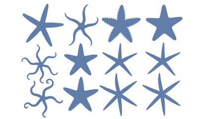 Obraz premium A starfish illustration set of various blue sea creatures on white background