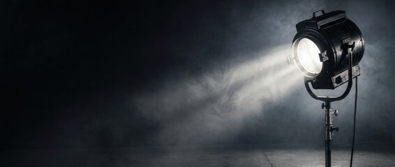 Illuminating stage action spotlight studio photography dark environment close-up view concept of focused light for creative projects
