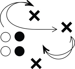 Obraz premium Black and white basketball play diagram with arrows and x marks