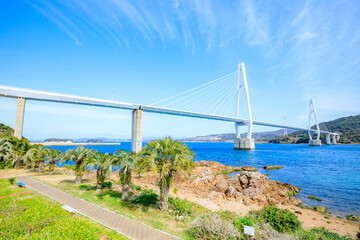 冬の大島大橋　長崎県西海市　Oshima Bridge in winter. Nagasaki Pref, Saikai City. © M・H