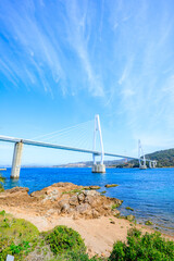 Fototapeta premium 冬の大島大橋 長崎県西海市 Oshima Bridge in winter. Nagasaki Pref, Saikai City.