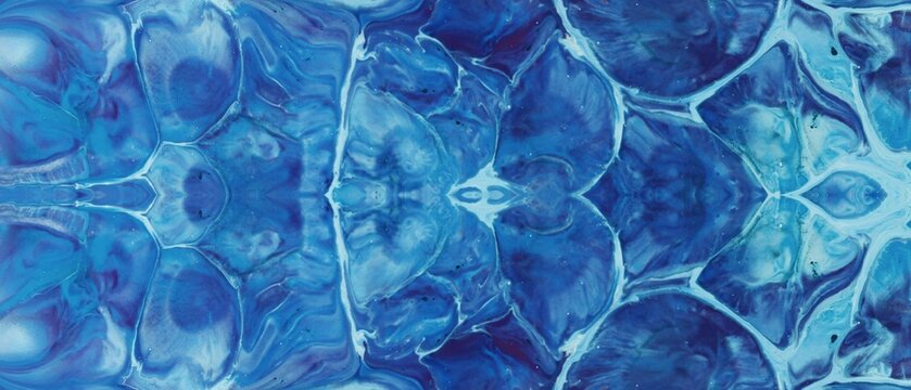 Abstract blue liquid flow vector graphic illustration displaying symmetrical cell structures resembling oceanic or crystalline formations