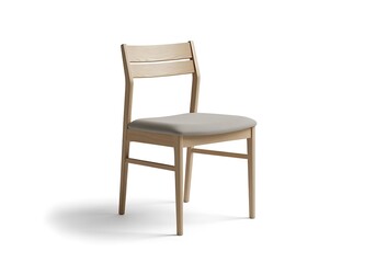 Fototapeta premium A modern lightcolored wooden dining chair with a cushioned seat isolated on a white background