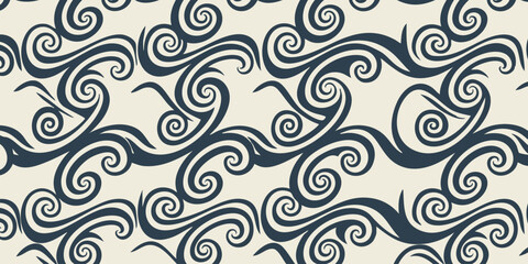 The swirling pattern design features dark blue waves on cream background