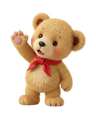 Fototapeta premium 3d teddy bear with red bow cutout isolated on transparent bg, png