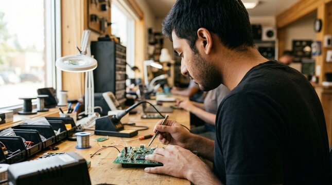 Young Man Installing Graphics Card in Custom Gaming PC with Vibrant RGB Lighting
