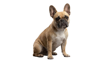Fototapeta premium french bulldog dog sitting calmly and looking forward, studio portrait on a pure transparent background, detailed pet photography