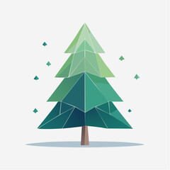 Fototapeta premium Geometric Low Poly Pine Tree Illustration with Falling Shapes, Modern Abstract Winter Forest Design Concept