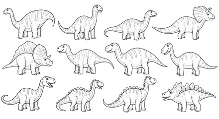 Collection of cartoon dinosaurs, hand-drawn, isolated on white background © rokok