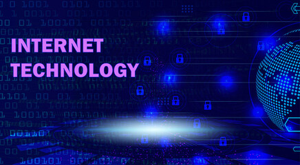 Obraz premium Internet Technology Concept with Digital Earth Globe and Binary Code on Blue Background for Global Network and Data Security