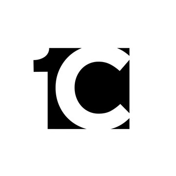 Abstract 1C Logo Design Combining Number One and Letter C in Minimalist Black and White Graphic