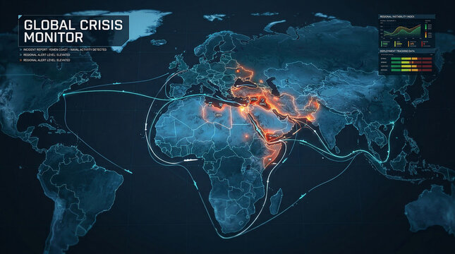 Global Crisis Monitor Map Showing Intensifying Conflicts in Middle East and Asia