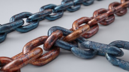 Obraz premium Rusty and blue metallic chains close-up