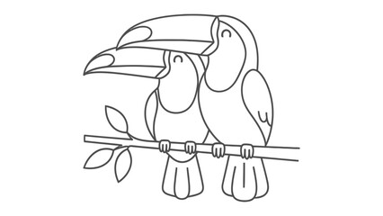 Fototapeta premium Monochrome Toucans Perched: A delicate line drawing captures the essence of two toucans perched upon a slender branch.