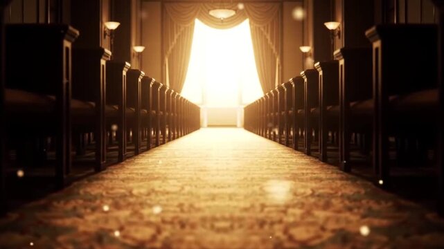 Luxurious Church Hallway with Open Door.