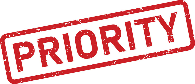 The word PRIORITY is visibly marked on a red grunge effect rubber stamp against white