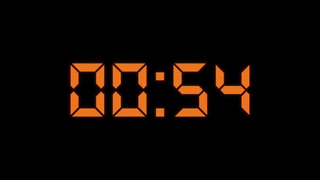 Digital countdown timer animation showing reverse seconds display