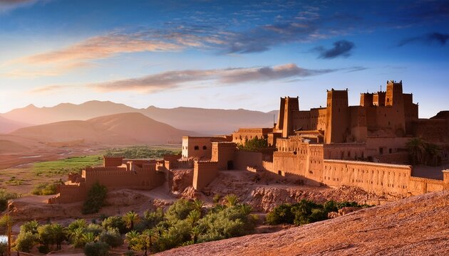 morning view on casbah of benhaddou