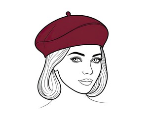 A woman wearing a beret and other casual clothing, possibly for a artistic or intellectual purpose