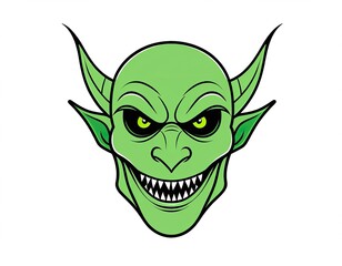 Obraz premium A close-up of a green alien's face with sharp teeth and glowing green eyes