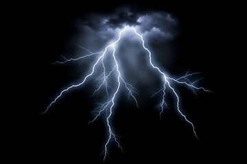 Dramatic Lightning Strike Against Dark Night Sky &ndash; Electric Storm Power and Energy