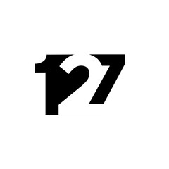 Geometric Black and White Number 127 Design with Negative Space