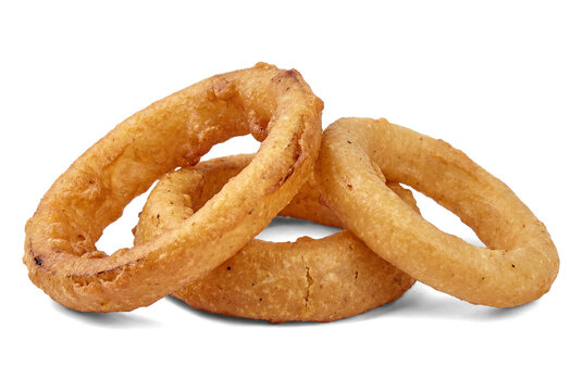 crispy golden brown onion rings, deep-fried to perfection, isolated on a transparent background for a delicious food photography.