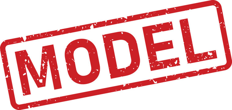 This red grunge style rubber stamp features the word MODEL on a pristine white background, conveying identification