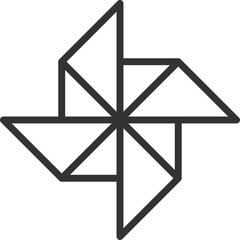 折り紙で作った、風車のアイコン（線画）のイラスト