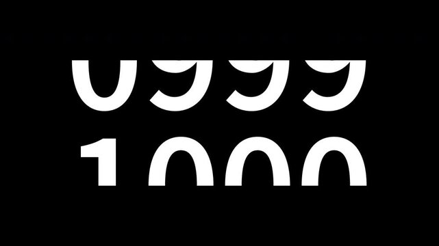 Odometer Counter Animation Reaching 1000 White Numbers with Alpha Channel
