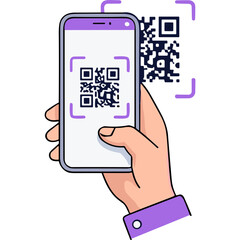 A hand holding a smartphone with a QR code on the screen and another QR code scanning in the background.