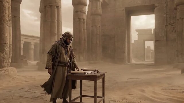 Tax collector alone in the dusty outer temple courts