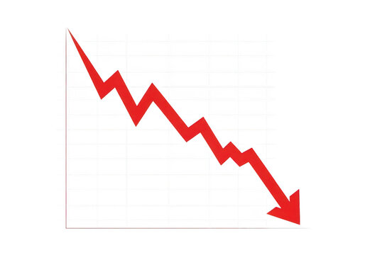 A red arrow pointing downward in a jagged line isolated on transparent background