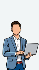 Businessman Using Laptop, Professional Corporate Worker in Suit, Modern Business Technology, Office Employee Working Online, Digital Business Communication Flat Illustration