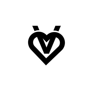 Minimalist Black Letter V in Stylized Heart Shape Logo Design Icon