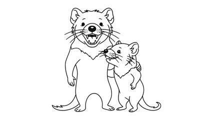Loving Devils Embrace: An endearing depiction of a tasmanian devil parent and child, their playful expressions exuding love and warmth in a monochrome sketch.