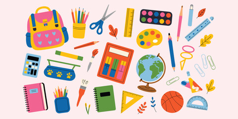 Colorful Assortment Of School Supplies And Stationery Items education learning