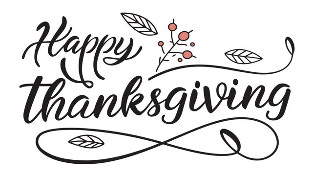 Elegant "Happy Thanksgiving" calligraphy with festive autumn accents
