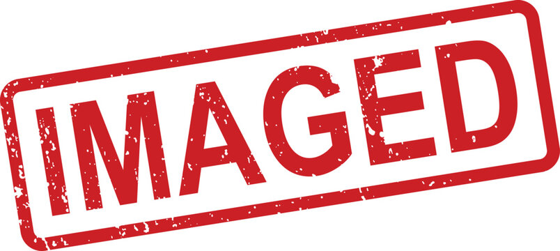 A distinct red rubber stamp featuring the word IMAGED in a textured grunge font on a clean white backdrop
