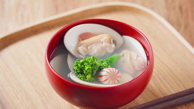 蛤のお吸い物 菜の花添え 春のすまし汁