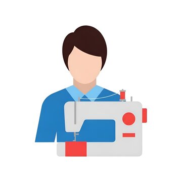 Tailor Avatar Icon Showing a Professional Sewing Machine Operator Character in a Simple Flat Design Style Isolated on a Clean White Background for Creative Hobby Concepts