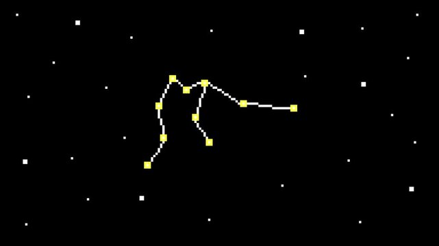 8-bit pixel art Aquarius sign of The Zodiac Constellations. looped animation 4k 30fps