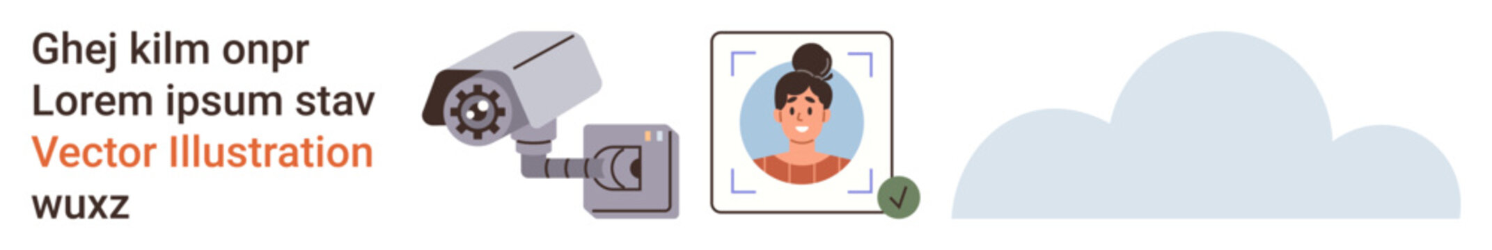 Security systems, facial recognition, cloud technology, identity verification, surveillance, authentication. Surveillance camera and verified profile image in digital framework. Security systems