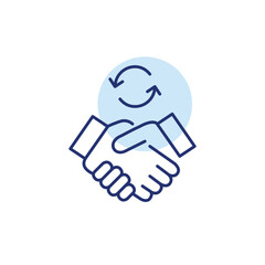 Fototapeta premium Handshake and renew arrows. Partnership renewal, agreement refresh, business deal update. Pixel perfect, editable stroke vector icon
