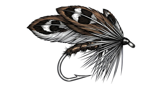 feather fishing lure illustration Framed Fly Art Print Wall Decor for Anglers' Spaces Fishing - Themed Painting Poster Prints, Outdoor Spoonflower
