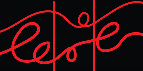 Obraz premium Red neon cursive script on black background with vertical lines